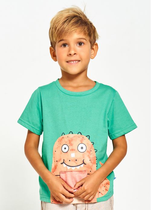 Camiseta Infantil Menino Estampa Dino Divertido – Tam. 1 a 12 anos – Hortelã