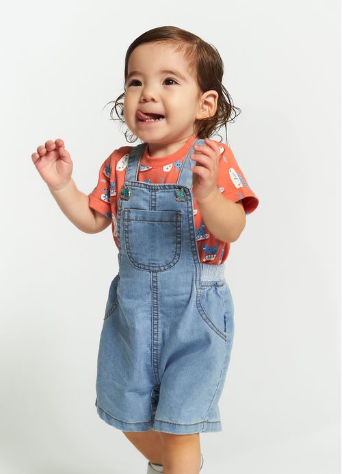 Jardineira Infantil Bebê Menino Tirando Onda - Tam. 3 a 12 meses – Jeans