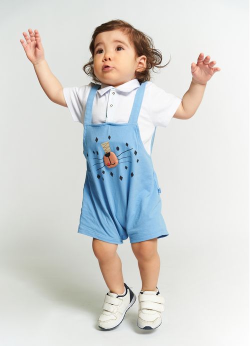 Pimpão Infantil Bebê Menino Estampa Tirando Onda – Tam. 3 a 12 meses – Branco e Azul