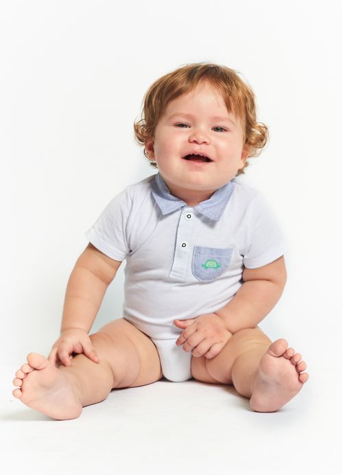 Body Infantil Bebê Menino Fundo do Mar – Tam. 3 a 12 meses – Branco e Azul