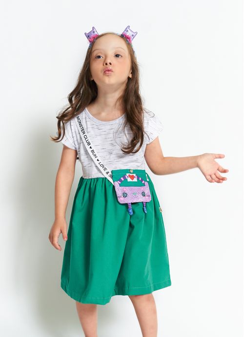 Vestido Infantil Pop Fofura – Tam. 1 a 12 anos – Branco e Verde