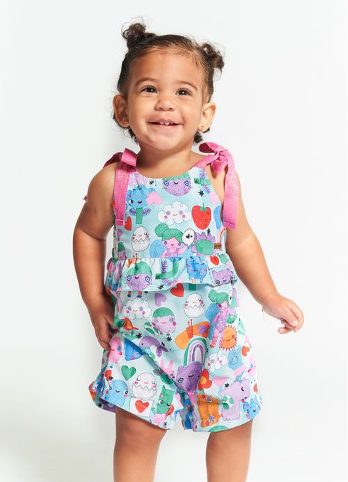 Pimpão Infantil Bebê Menina Estampa Pop Fofura –Tam. 3 a 12 meses – Azul e Roxo