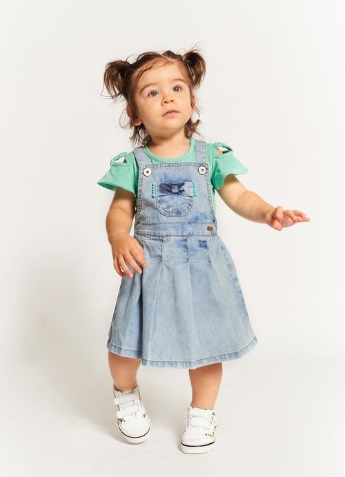 Jardineira Infantil Bebê Menina Estampa Jardim Mágico – Tam. 3 a 12 meses – Jeans