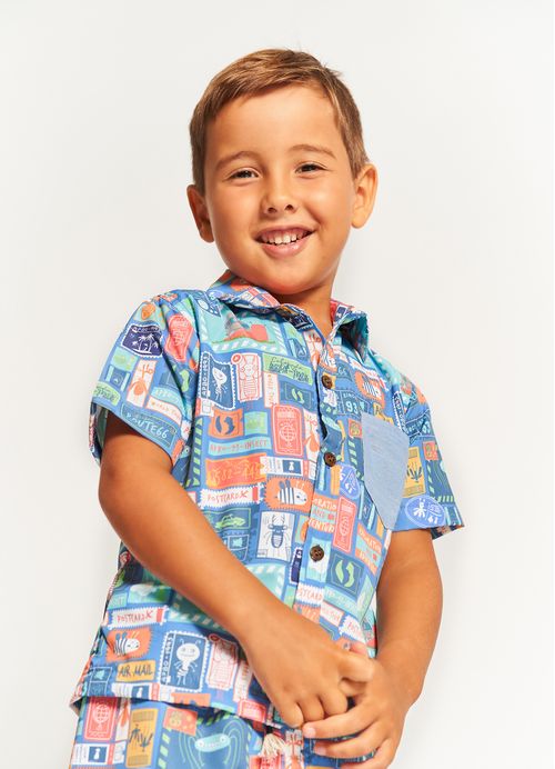 Camisa Infantil Menino Estampa Buggy – Tam. 1 a 12 anos – Azul