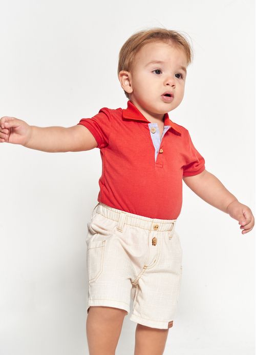 Bermuda Infantil Bebê Menino Dinogami – Tam. 3 a 12 meses – Off White