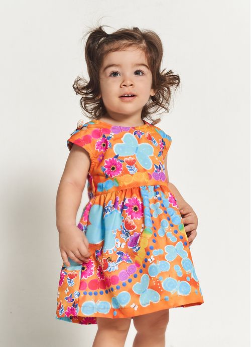 Conjunto Infantil Bebê Menina Vestido + Calcinha Estampa Entre Borboletas – Tam. 3 a 12 meses – Laranja