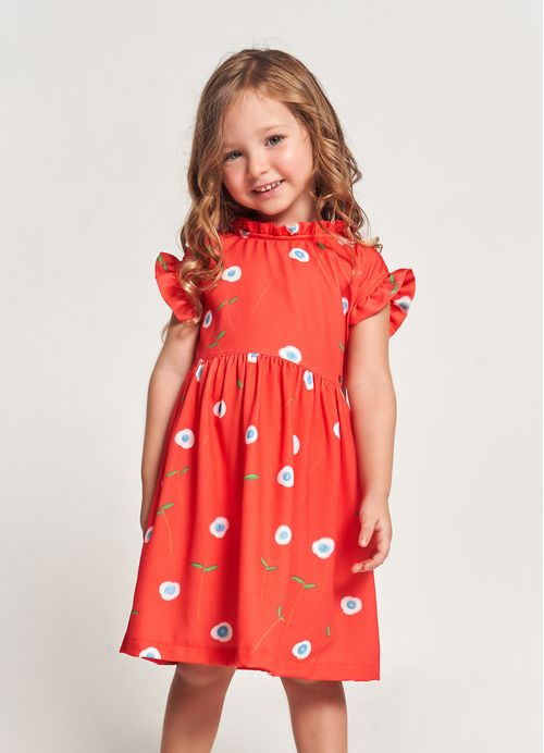 Vestido Infantil Estampa Floral Delicado – Tam. 1 a 12 anos – Tomate