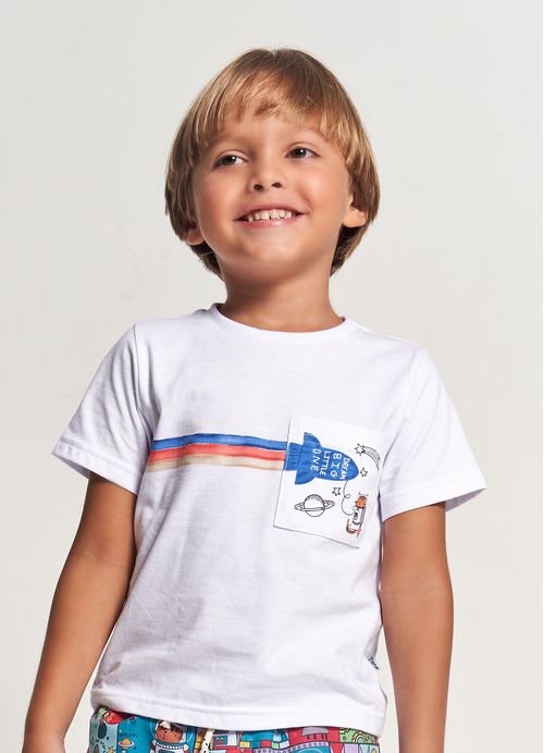 Camiseta Infantil Menino Estampa Rumo a Marte – Tam. 1 a 12 anos – Branco