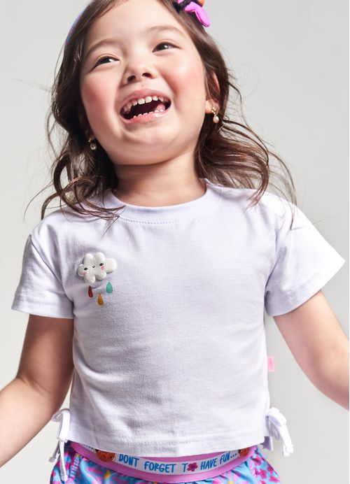 Blusa Infantil Menina Estampa Quadradinhos – Tam. 1 a 12 anos – Violáceo e Branco