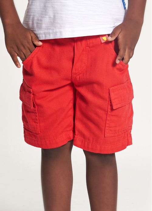 Bermuda Infantil Menino Dino Gami – Tam. 1 a 12 anos – Cru, Vermelho e Royal