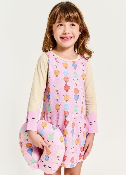 Camisola Infantil Menina Estampa Sorvete Fofura – Tam. 2 a 12 anos – Rosa