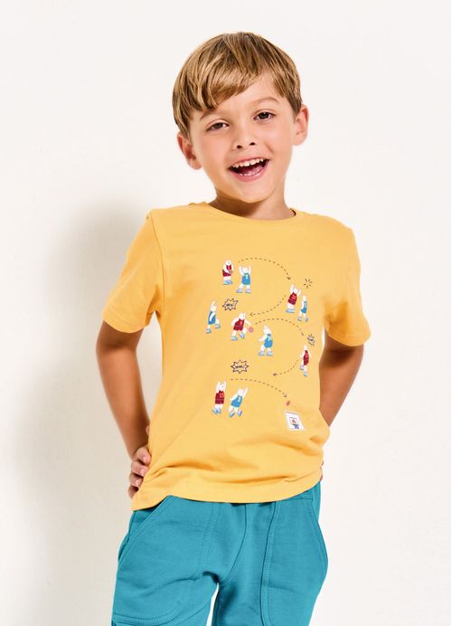 Camiseta Infantil Menino Estampa Meu Time Favorito – Tam. 2 a 12 anos – Mostarda