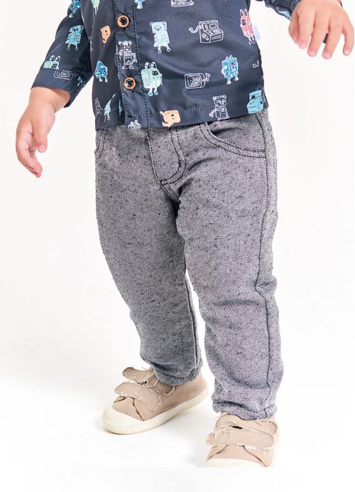 Calça Infantil Bebê Menino Estampa Meu Amigo Robô – Tam. 3 a 18 meses – Preto