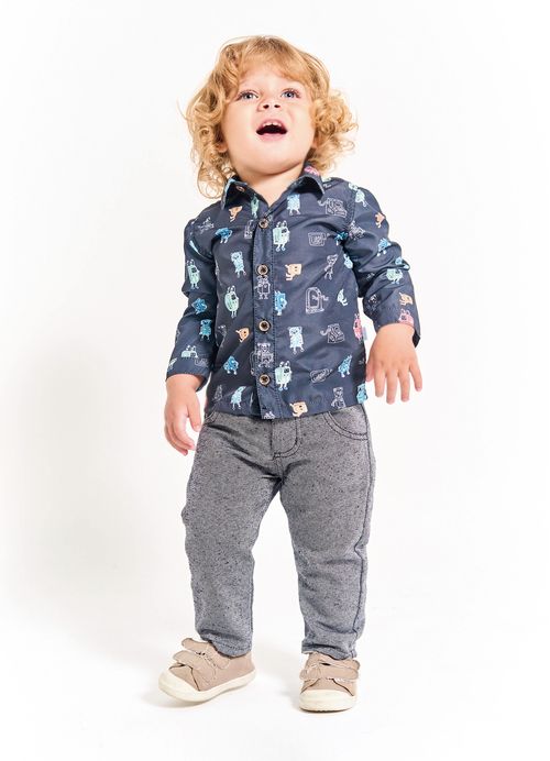 Camisa Infantil Bebê Menino Estampa Meu Amigo Robô – Tam. 3 a 18 meses – Preto