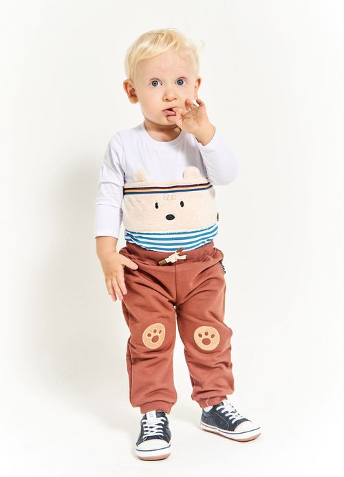 Calça Infantil Bebê Menino Meu Time Favorito – Tam. 3 a 18 meses – Marrom