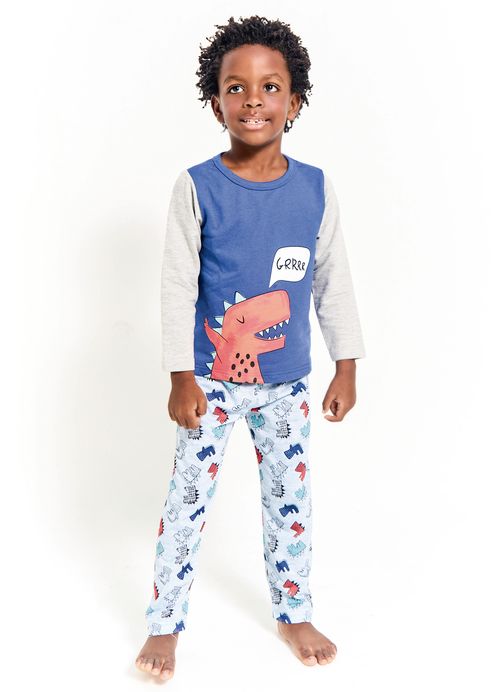 Pijama Infantil Menino Estampa Dorminhocossauro – Tam. 1 a 10 anos – Hortência e Mescla