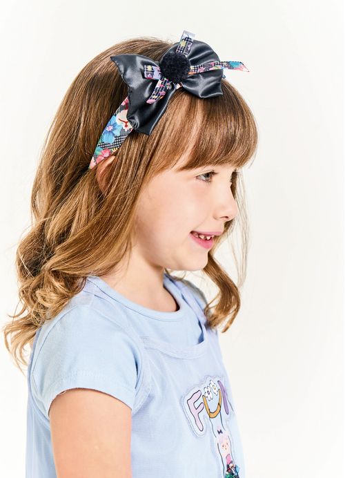 Arco Infantil para Cabelo Estampa Ballet Entre Flores – Tam. U – Preto e Branco