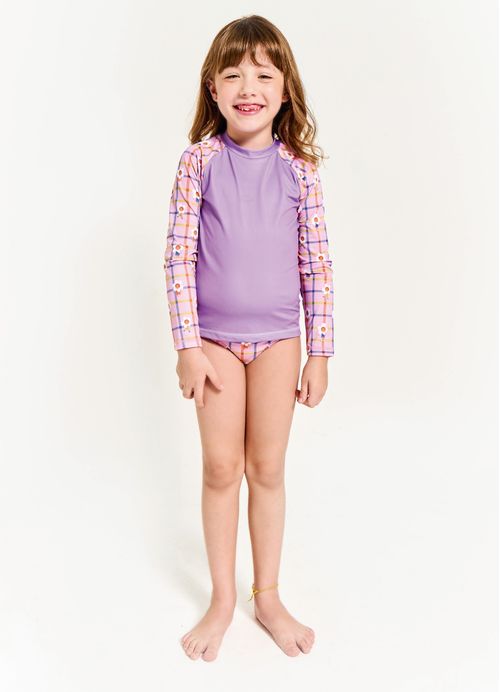 Blusa UV Infantil Menina Estampa Brincando de Xadrez – Tam. 2 a 12 anos – Lilás