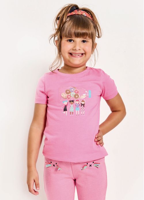 Blusa Infantil Menina Estampa Delícia Lá de Casa – Tam. 2 a 12 anos – Rosa Médio