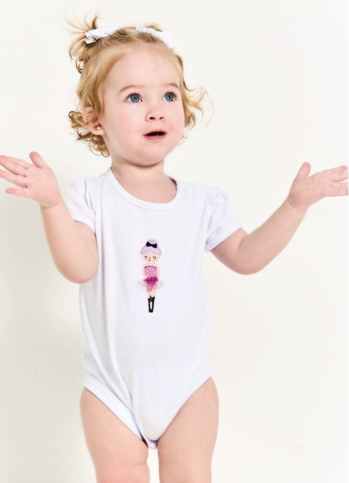 Body Bebê Menina Estampa Ballet Entre Flores – Tam. 3 a 18 meses – Branco