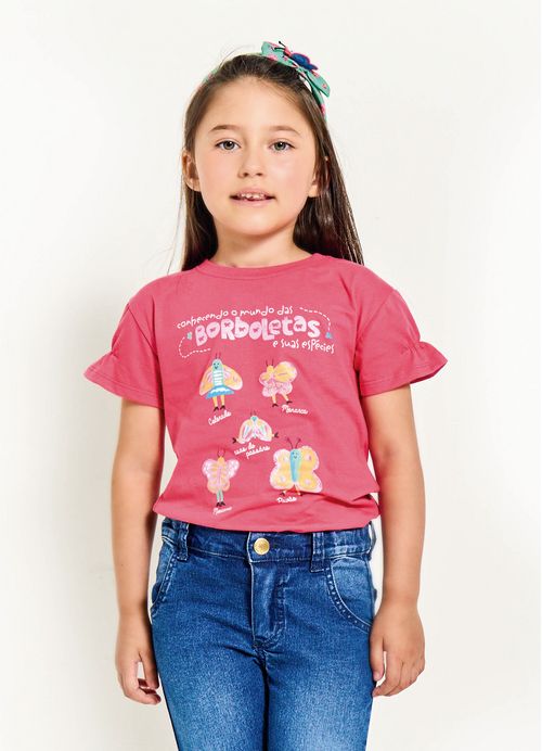 Blusa Infantil Menina Estampa Jardim Mágico – Tam. 2 a 12 anos – Cereja