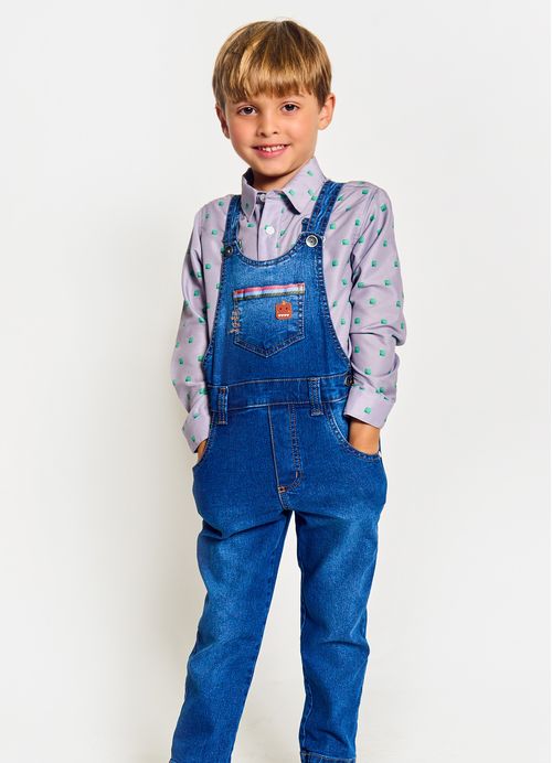 Jardineira Infantil Menino Estampa Dino Digital - Tam. 2 a 12 anos –  Jeans