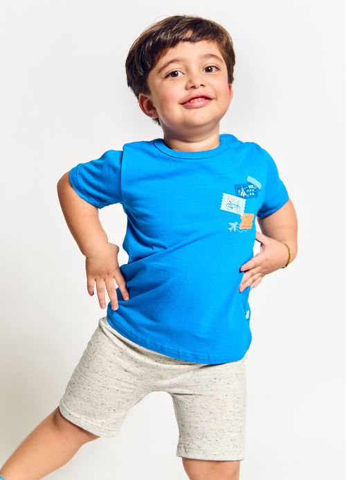 Camiseta Infantil  Menino Estampa Selos - Tam. 2 a 12 anos – Azul Imperial