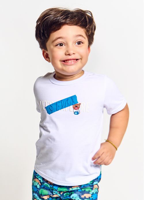 Camiseta Infantil  Menino Estampa Let's Explore - Tam. 2 a 12 anos - Branco