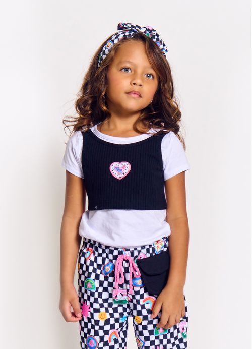 Calça Infantil  Menina Estampa Pop Divertido - Tam. 2 a 12 anos – Preto e Branco