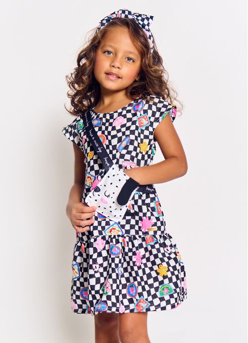 Vestido Infantil Estampa Pop Divertido - Tam. 2 a 12 anos – Preto e Branco