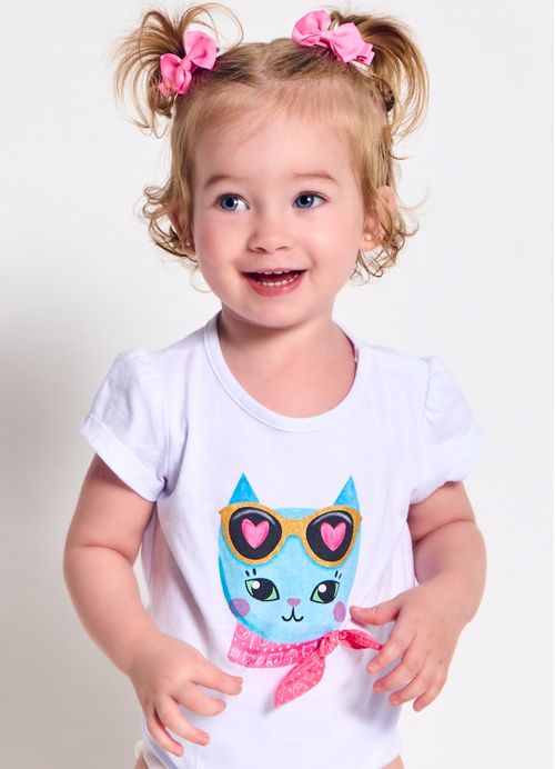 Body Infantil Bebê Menina Estampa Os Gatinhos Também Brincam - Tam. 3 a 18 meses – Branco