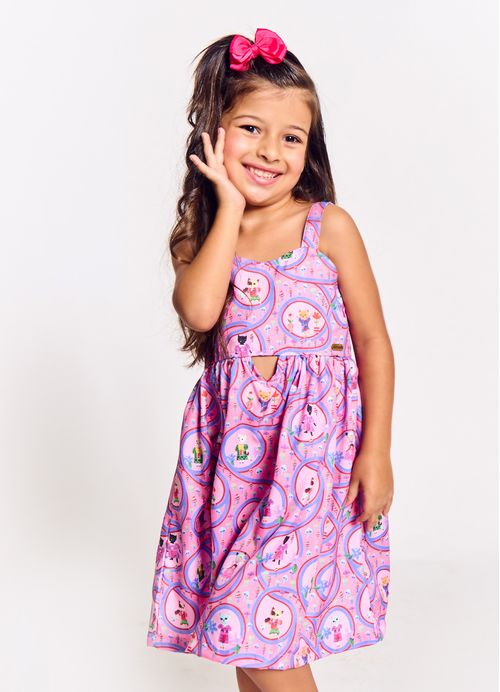 Vestido Infantil Estampa Os Gatinhos Também Brincam - Tam. 2 a 12 anos – Rosa