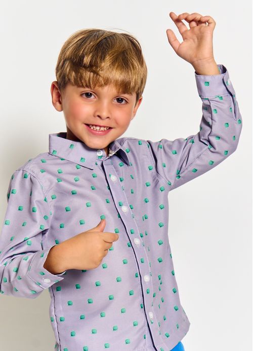 Camisa Infantil Menino Estampa Dino Digital - Tam. 2 - 12 anos – Cinza