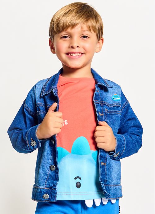 Jaqueta Infantil Menino Estampa Dino Digital - Tam. 2 - 12 anos - Jeans