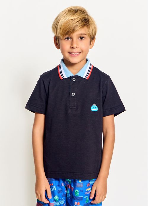Polo Infantil  Menino Estampa Dino Digital - Tam. 2 - 12 anos - Preto
