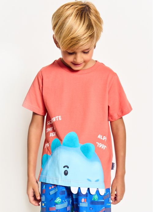 Camiseta Infantil Menino Estampa Digital Dino - Tam. 2 a 12 anos -