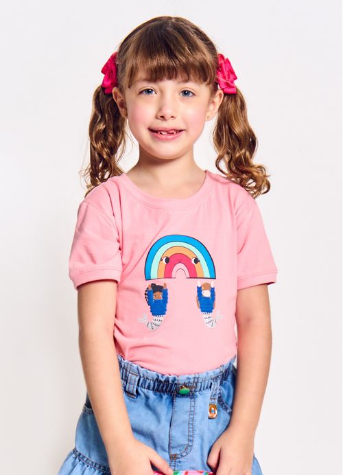 Blusa Infantil Menina Estampa Bosque Aquático - Tam. 2 a 12 anos - Rosa