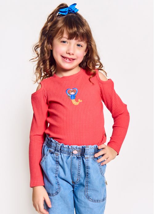 Blusa Infantil Menina Estampa Bosque Aquático - Tam. 2 a 12 anos - Cereja e Esmeralda