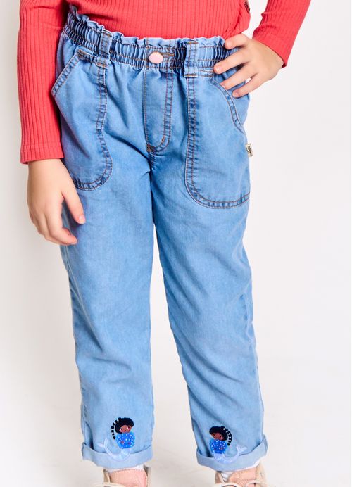 Calça Infantil Menina Estampa Bosque Aquático - Tam. 2 a 12 anos - Jeans