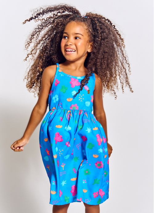 Vestido Infantil Menina Basiquinho  - Tam. 2 a 12 anos – Azul Forte