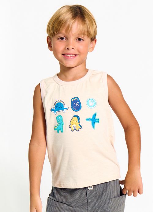 Camiseta Infantil Menino Dinos Coloridos  - Tam. 2 a 12 anos – Areia