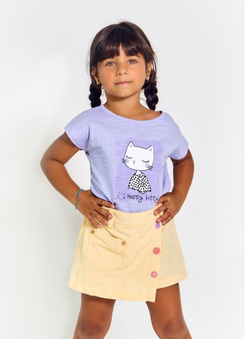 Blusa Infantil Menina Estampa Happy Kitty - Tam. 2 a 12 anos – Roxo