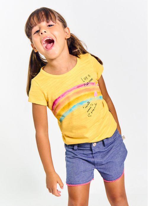 Blusa Infantil Menina Estampa Arco-Íris - Tam. 2 a 12 anos -Mostarda