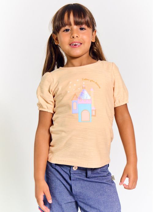 Blusa Infantil Menina Estampa Castelinho - Tam. 2 a 12 anos – Laranja