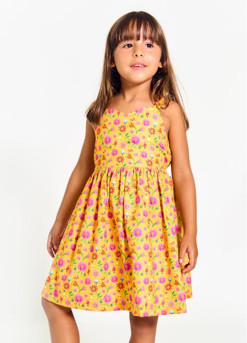 Vestido Infantil Estampa Bosque Encantado – Tam. 2 a 12 anos – Amarelo