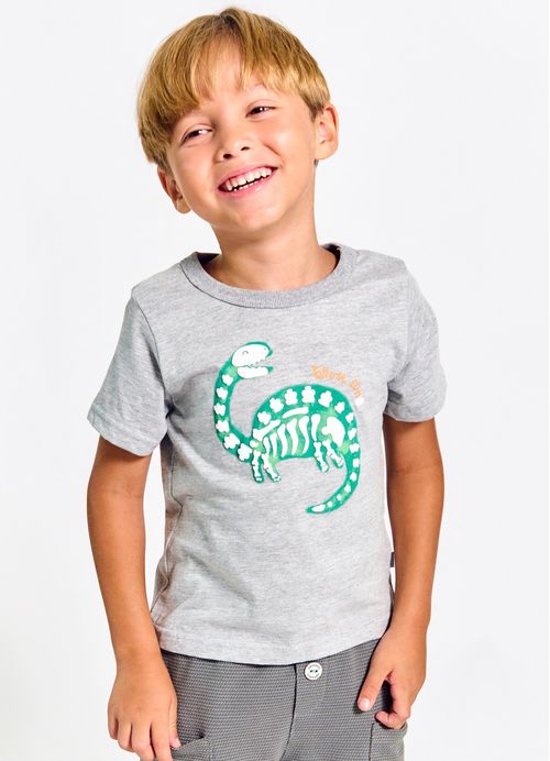 Camiseta Infantil Menino Dino - Tam. 2 a 12 anos – Mescla