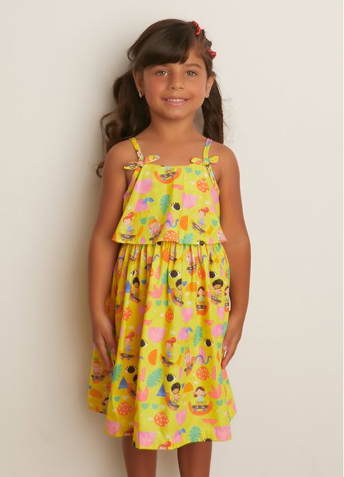 Vestido Infantil Estampa Brincadeira Radical – Tam. 2 a 12 anos – Amarelo