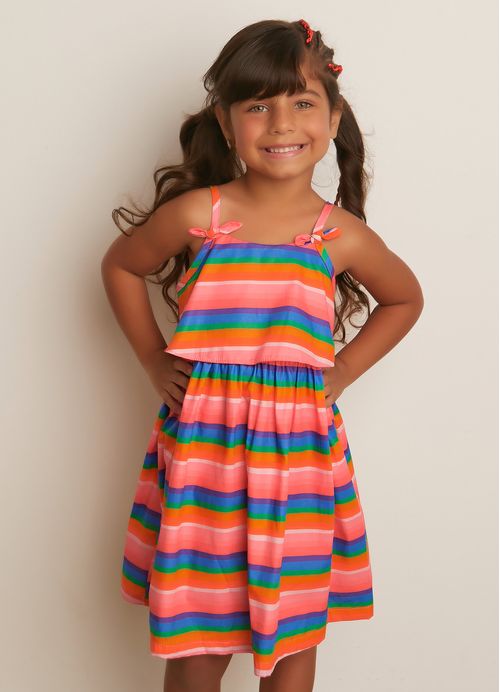 Vestido Infantil Estampa Listras – Tam. 2 a 12 anos – Rosa