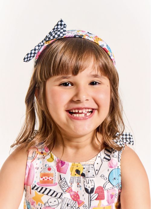 Arco Infantil para Cabelo Estampa Tudo Que Eu Adoro – Tam. U – Cores (branco, preto e rosa)