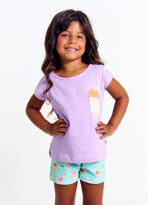 Pijama Infantil Menina Estampa Sorvetinho – Tam. 1 a 10 anos – Rosa e Esmeralda